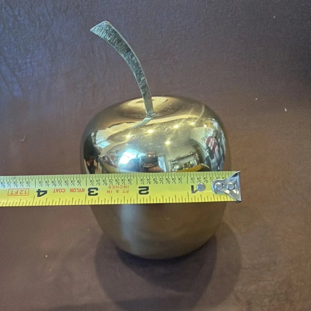 Vintage Solid Brass Apple Paperweight Desk Decor Polished Gold Tone 5.5